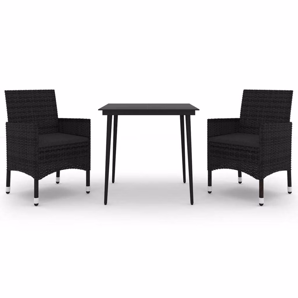 Set da Pranzo da Giardino 3 pz con Cuscini Polyrattan e Vetro