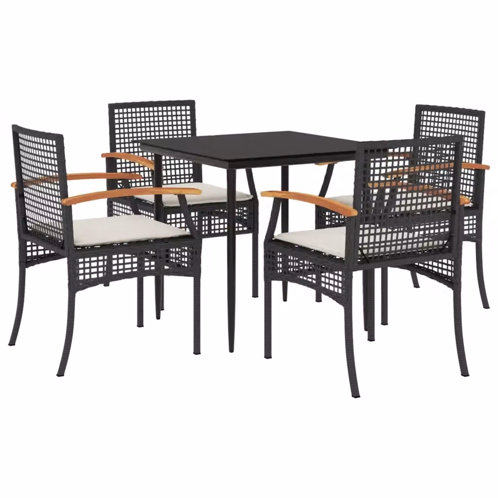 Set da pranzo da giardino vidaXL in legno di acacia oliato e polyrattan con piano in vetro, 5 pezzi, nero e bianco – 2