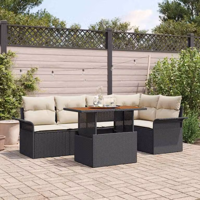 Maison Exclusive - Set da giardino composto da 6 pezzi, divano in rattan sintetico nero