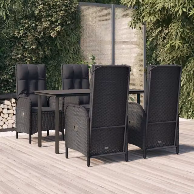 Set da Pranzo da Giardino 5 pz Nero con Cuscini in Polyrattan 3185189