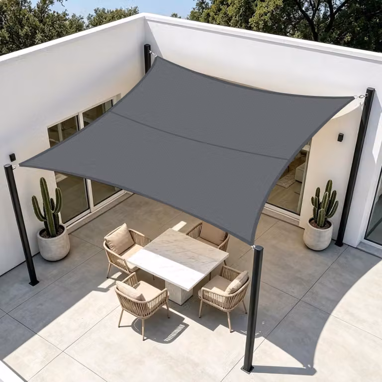 Telo ombreggiante rettangolare, dimensioni 3x4 metri, con protezione UV del 95% e facile installazione