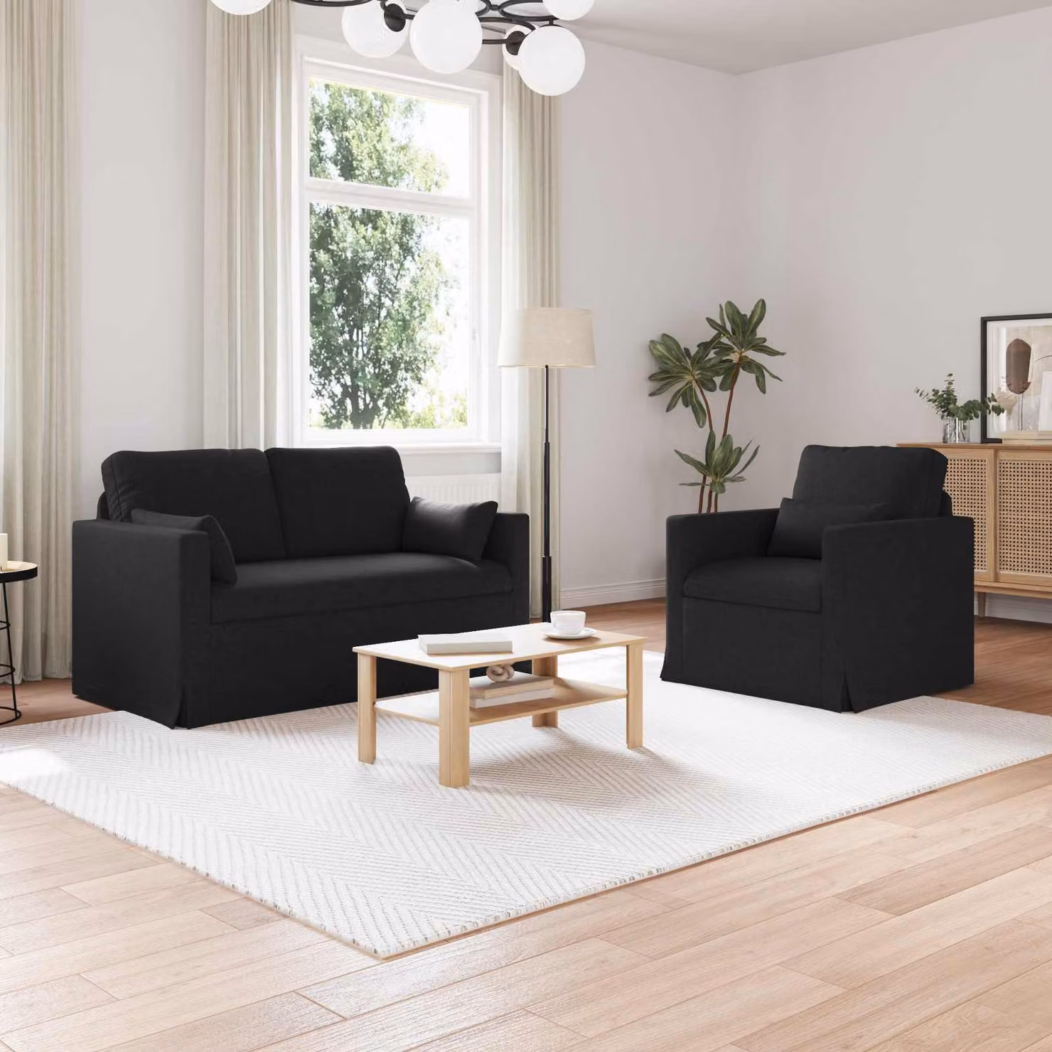 Set di 2 divani vidaXL moderni in tessuto nero L/P/H: 139 x 78 x 80 cm – 1