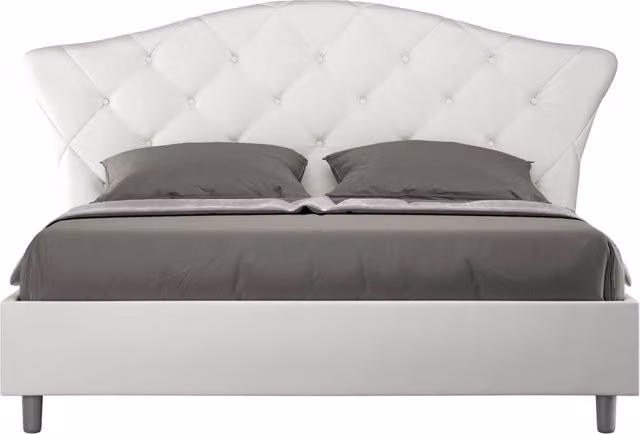 Letto Matrimoniale Langre GIORDANOSHOP con Contenitore e Rete, Rivestimento in Similpelle Bianco, L/P/H: 160 x 200 x 213 cm – 1