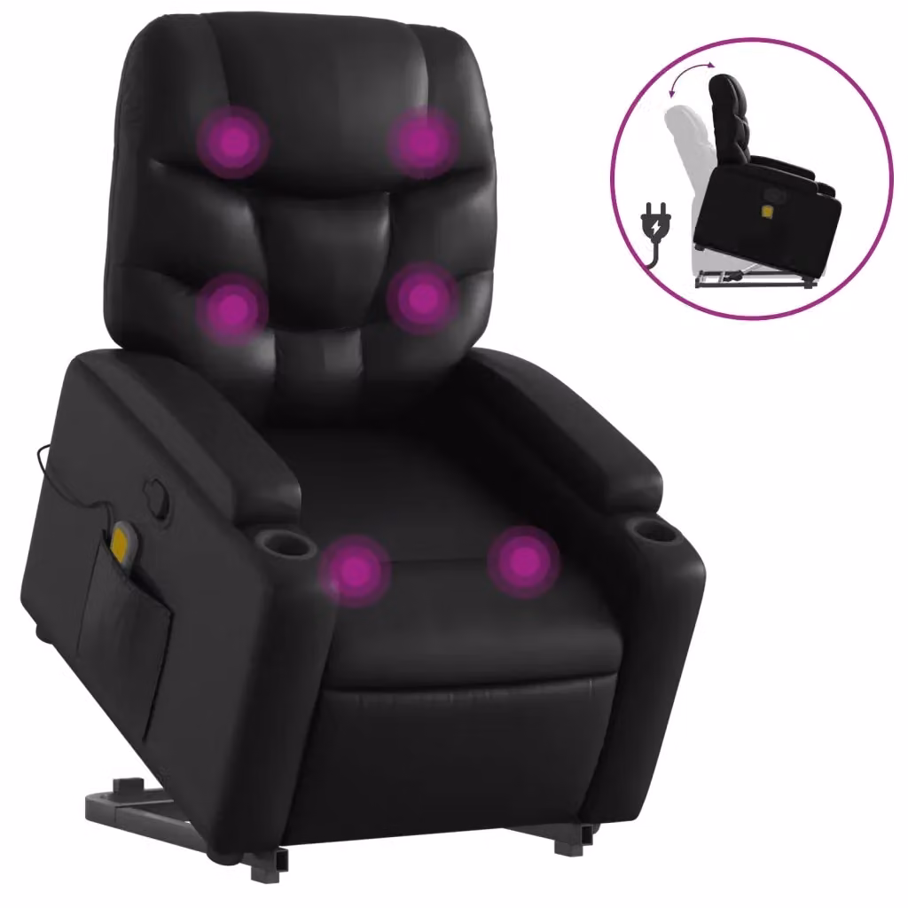 Poltrona Alzapersona Reclinabile vidaXL con Assistenza Elettrica, Rivestimento in Similpelle Nera e Imbottitura in Schiuma – 2