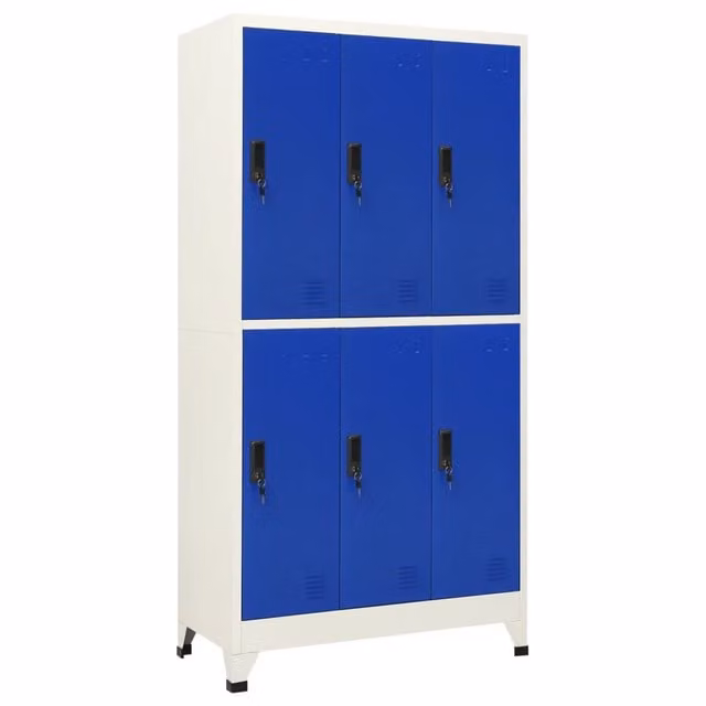 Armadietto da ufficio moderno HELLOSHOP26 in metallo con ante a battente e serratura, L: 90 cm, P: 45 cm, H: 180 cm, grigio o blu opaco