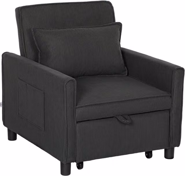 Poltrona Letto Reclinabile 74x84x81 cm in Tessuto Effetto Velluto Grigio Scuro