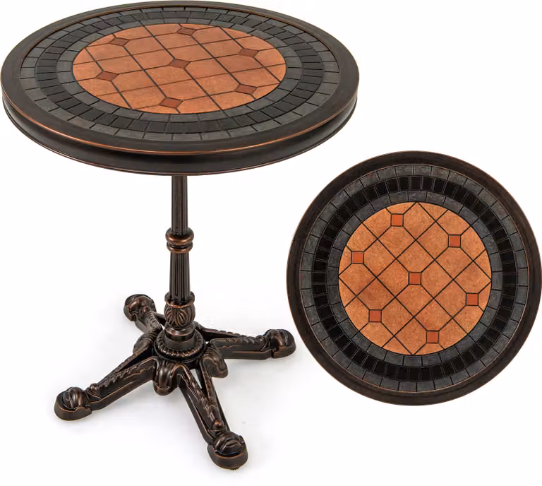 Tavolo da giardino COSTWAY in fusione di alluminio, tavolo da balcone resistente alle intemperie, tavolo da patio, tavolo rotondo da bistrot 60,5 x 60,5 x 73 cm