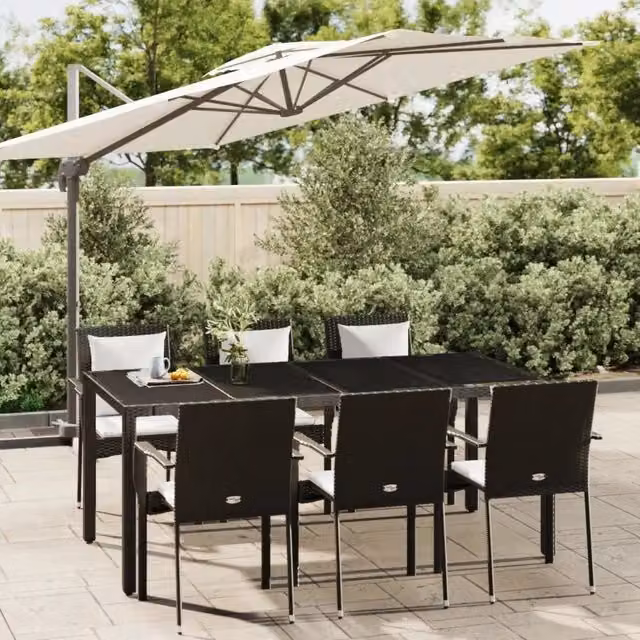 Set da Pranzo da Giardino 7 pz Nero con Cuscini in Polyrattan 3184979