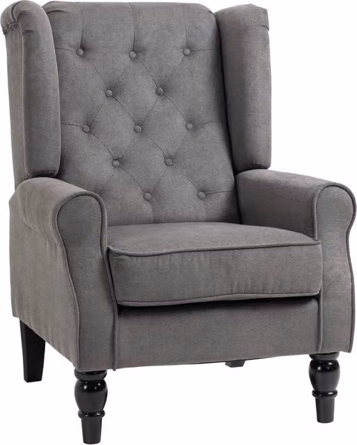 Poltrona da Salotto Stile Francese con Gambe in Legno e Cuscini Sfoderabili, 74x86x102 cm, Grigio
