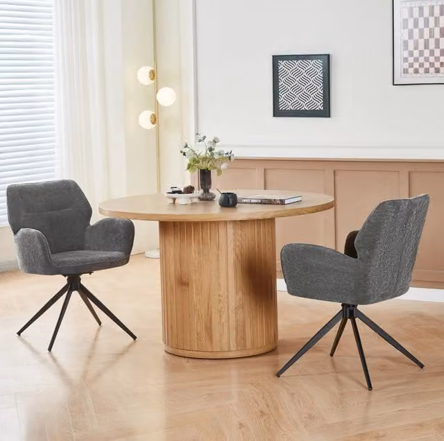 Set di 2 sedie girevoli moderne in ciniglia grigio con braccioli e base in metallo per ufficio o zona pranzo