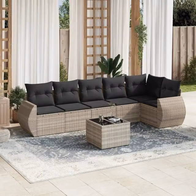 Set Divani da Giardino 7pz con Cuscini Grigio Chiaro Polyrattan 3253739