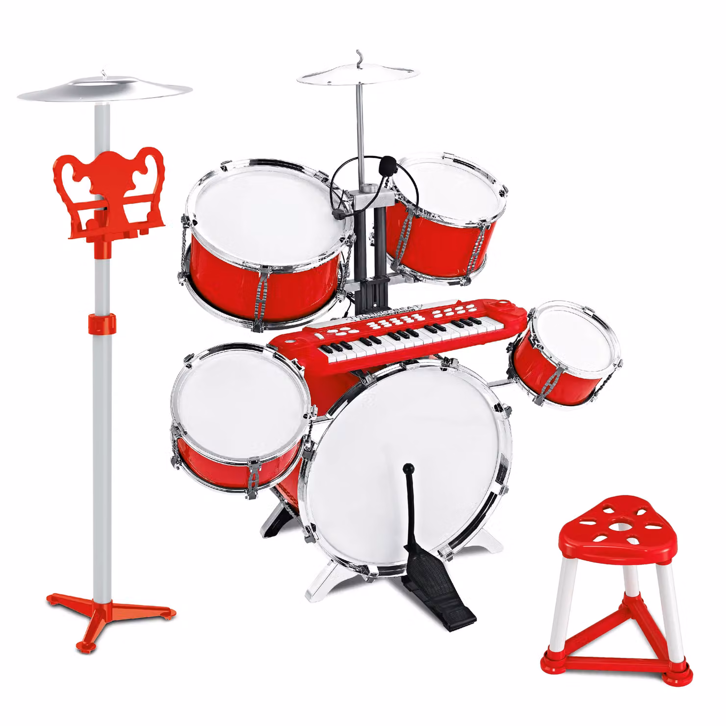 Batteria con Tastiera Elettronica Jazz & Drum Tu Giochi, Colore Rosso
