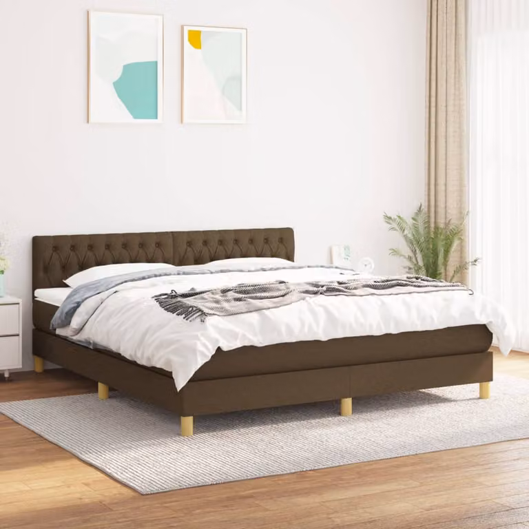 vidaXL Giroletto a Molle Ibrido con Materasso in Tessuto Marrone e Bianco L/P/H: 180 x 200 x 25 cm