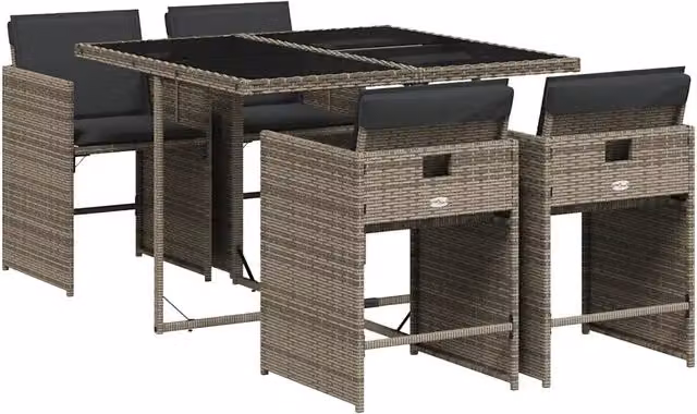 Set da Pranzo da Giardino 5 pz | Set Salotto da Giardino con Cuscini in Polyrattan Grigio