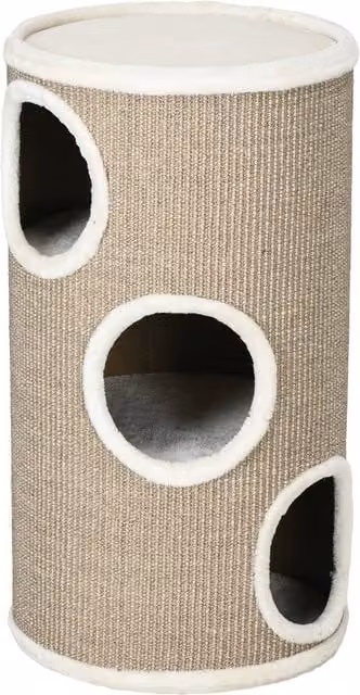 Cuccia per gatti PawHut a 3 livelli con tiragraffi in sisal e peluche, Marrone, Ø 38 x 70 cm