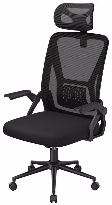 Sedia da ufficio ergonomica, regolabile in altezza, rivestimento in rete traspirante, girevole a 360° con funzione oscillante, nera