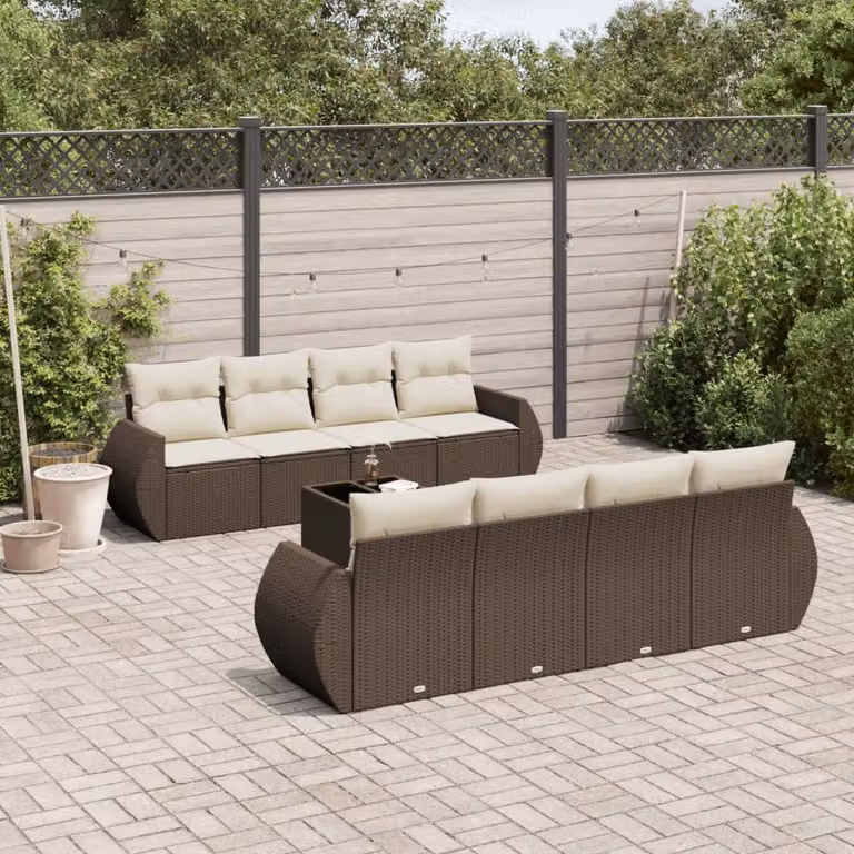 vidaXL Set Divani da Giardino 9 Pezzi in Polyrattan Marrone con Cuscini e Tavolino da Caffè
