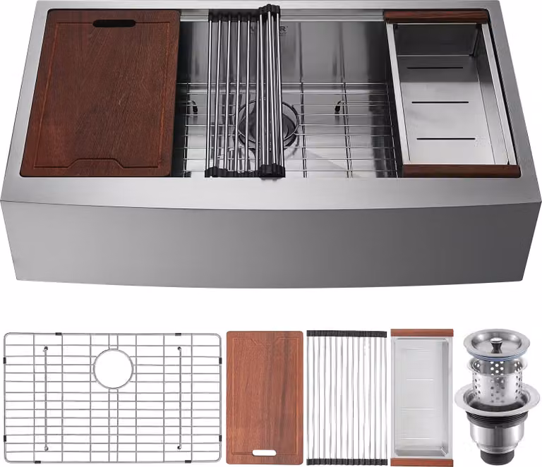 Lavello da cucina, Lavello da incasso in acciaio inox 304, Lavello da incasso con tagliere e scolapasta e scolapasta, Lavello domestico a vasca singola 914,4 x 558,8 x 228,6 mm Postazione di lavoro in cucina