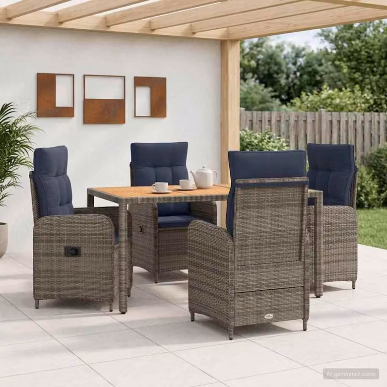 Set da pranzo per esterni vidaXL in legno di acacia e acciaio color marrone, composto da 5 pezzi per giardino, balcone o terrazza