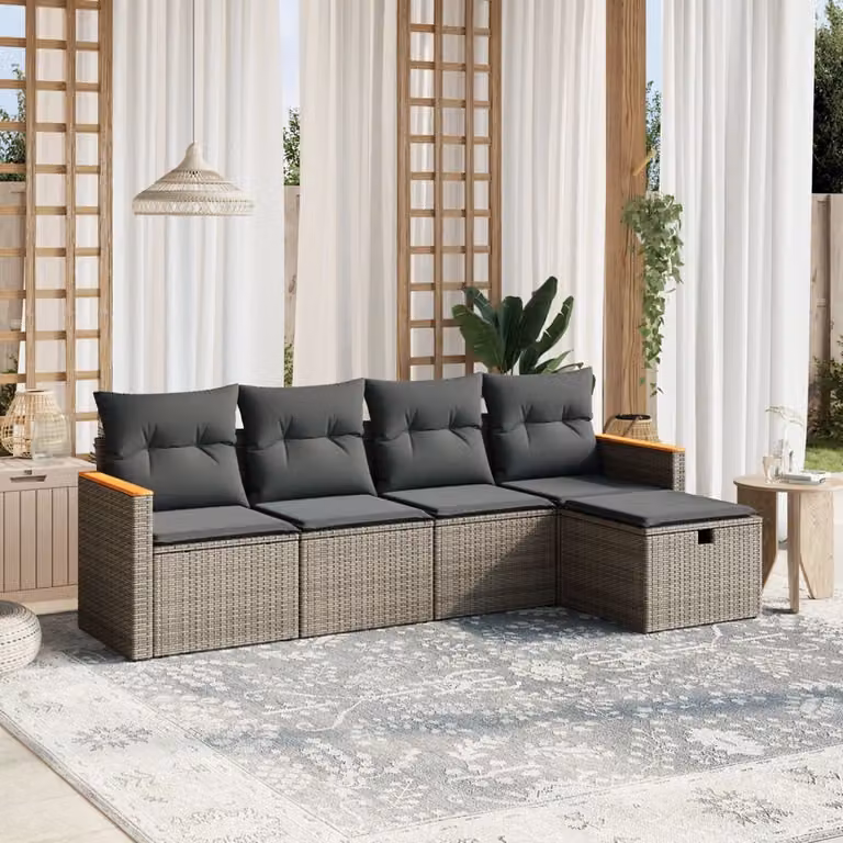 Maison Exclusive - Set divani da giardino 5 pezzi con cuscini grigio polyrattan