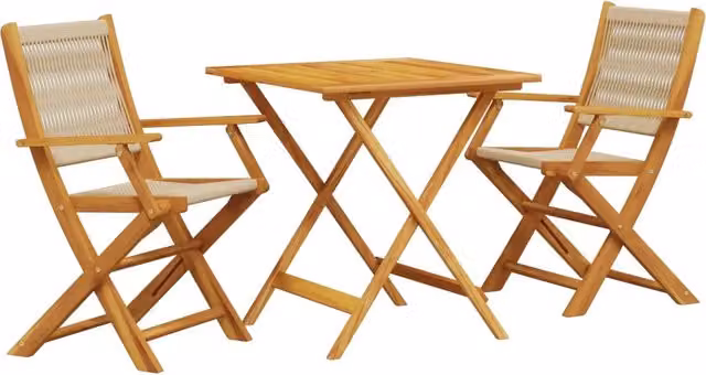 Set da Bistrot 3pz | Set Salotto da Giardino Beige in Polipropilene e Legno Massello
