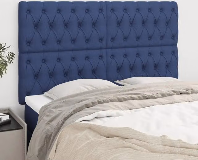 Testiera per letto imbottita vidaXL in tessuto blu, L: 144 cm, P: 7 cm, H: 118/128 cm – 2