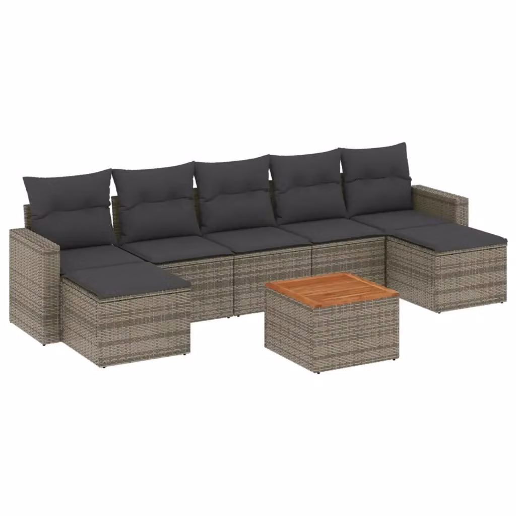vidaXL Set Divano da Giardino 8 pz in Polyrattan Grigio con Cuscini Imbottiti e Tavolino – 2