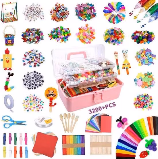 Kit creativo di pittura multicolore con accessori in carta e schiuma per bambini