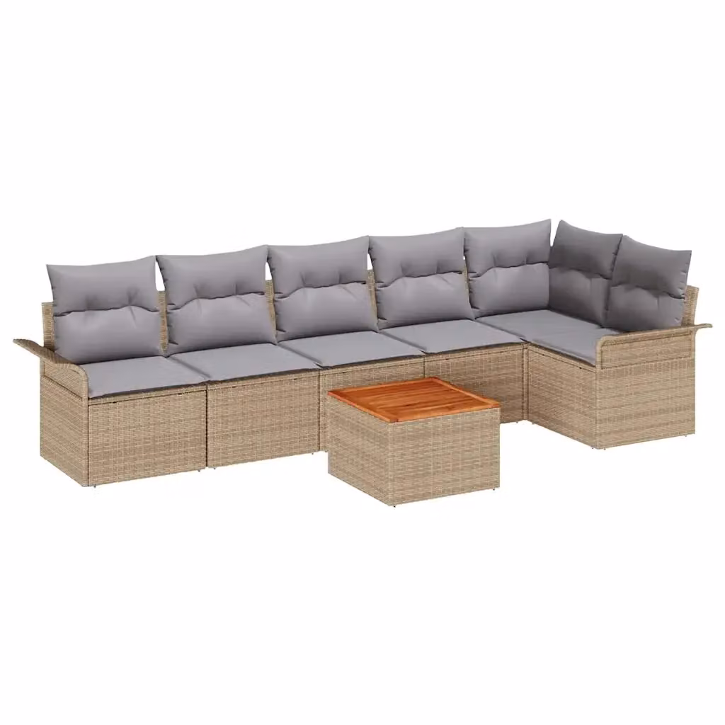 Set Divano da Giardino vidaXL 7 Pezzi Beige con Cuscini e Tavolino in Polyrattan e Acciaio – 2