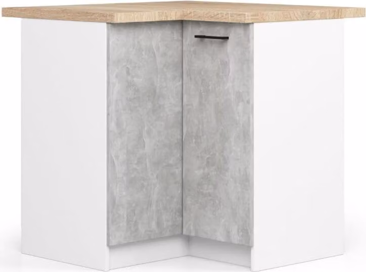 BDW - Mobiletto da cucina - Mobiletto da cucina ad angolo, piano di lavoro, bianco / cemento, 90cm