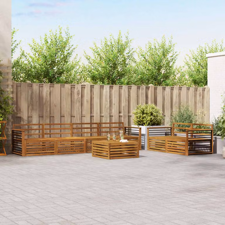 Set di divani da esterno vidaXL 7 pezzi a forma di U in legno di acacia massello marrone con cuscini inclusi