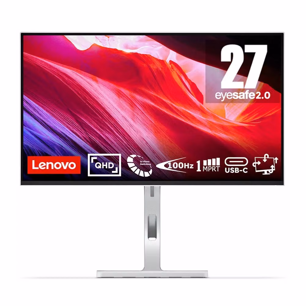 Monitor Lenovo L27H-4A da 27 pollici QHD 1440p IPS con connettività HDMI, DisplayPort e USB-C, colore grigio argento – 2