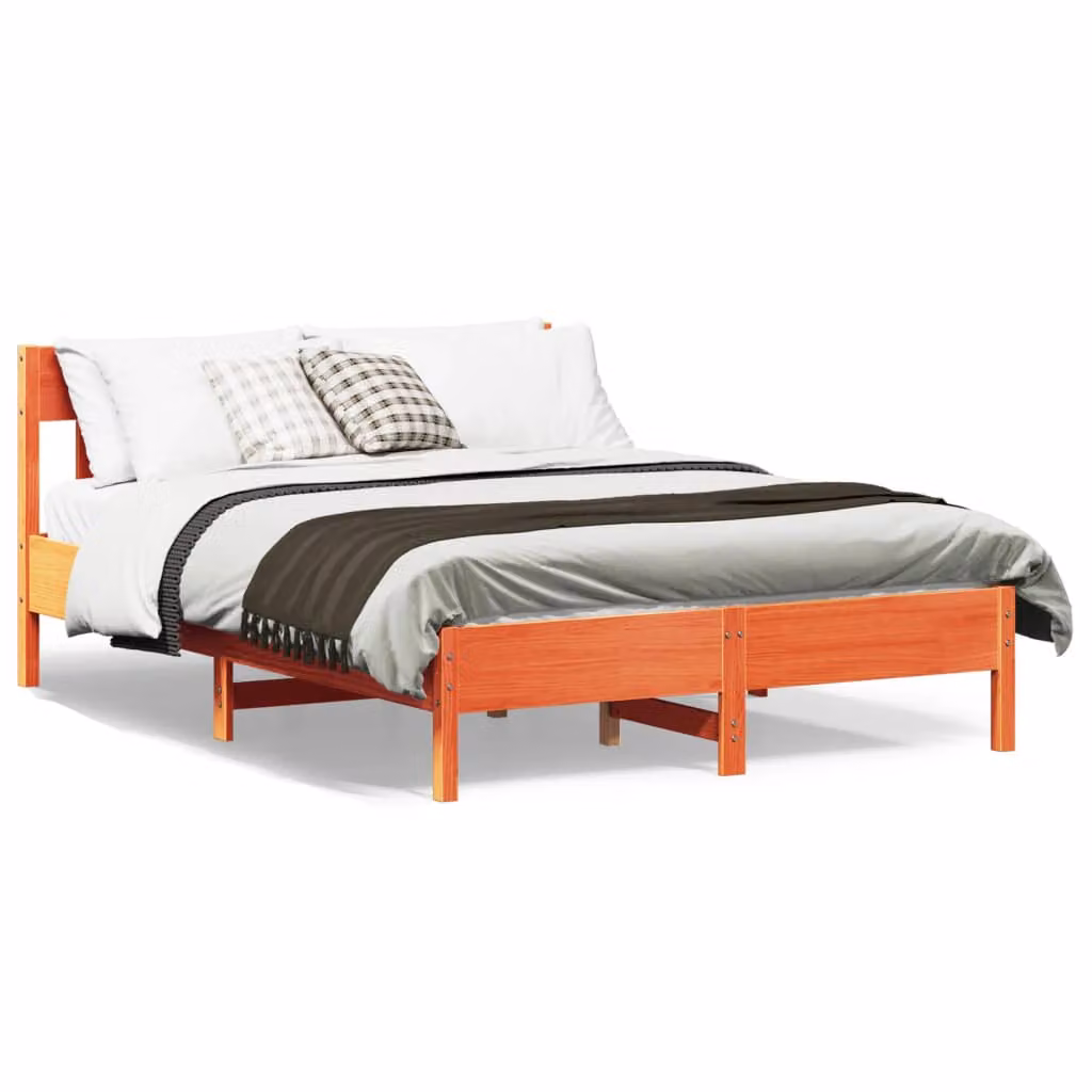 Letto in legno di pino vidaXL color marrone cera con doghe fisse, senza materasso, L: 140,5 cm x P: 195,5 cm
