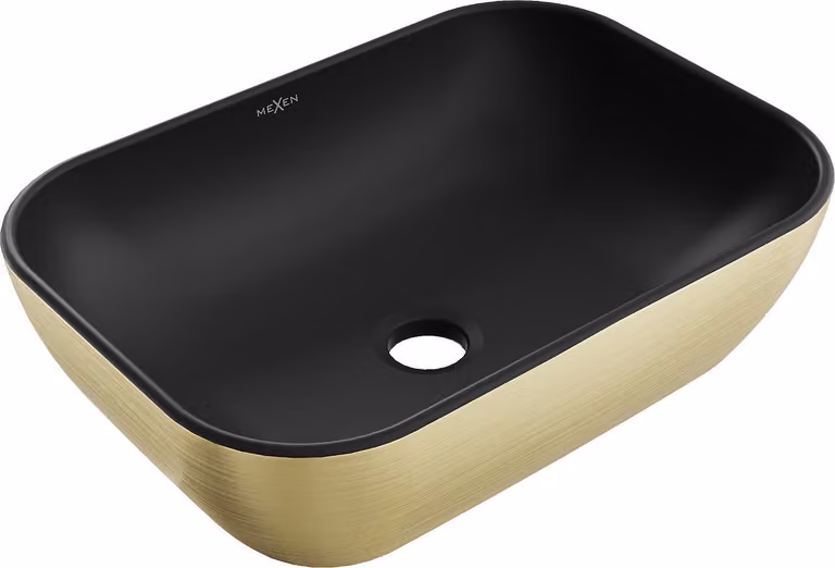 Mexen Rita lavabo da appoggio 45 x 32 cm, nero opaco/oro motivo linee - 21084577