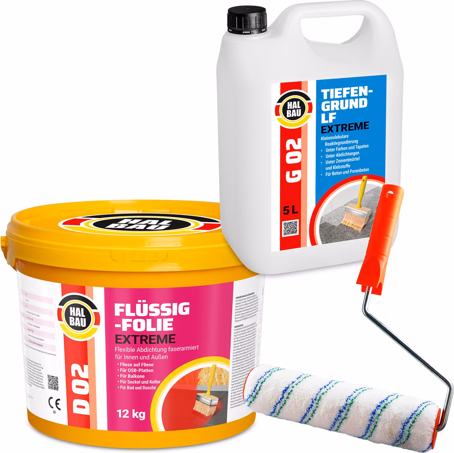 Rivestimento liquido 12 kg, adatto per balconi, bagni. Rullo per verniciatura 25 cm. Primer per superfici, sigillante per interni ed esterni. Codice prodotto: H207