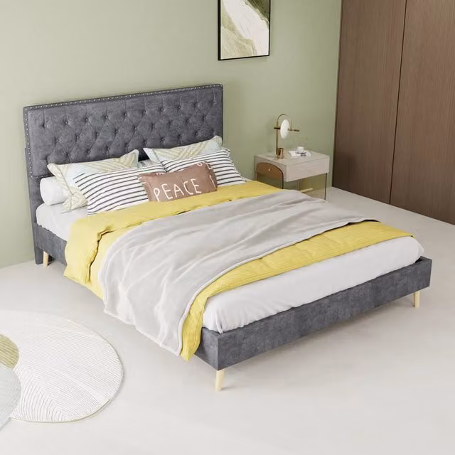 letto morbido moderno in tessuto e metallo grigio 140 x 200 cm