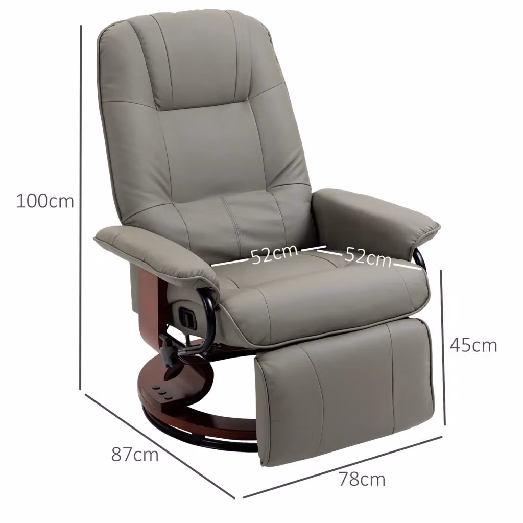 Poltrona relax girevole WISHDOR in similpelle grigia con poggiapiedi manuale e schienale reclinabile, L: 78 cm, P: 87 cm, H: 100 cm – 2
