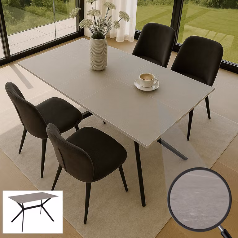 Tavolo da pranzo MCW-O58, tavolo da pranzo in pietra sinterizzata e metallo, effetto marmo, 120 cm ~ grigio