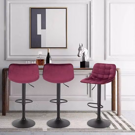 Barstoli da Cucina Ameyal - Con schienale - Rosso - Set da 2 - Cucina - Sedili bar ergonomici - Regolabili in altezza - Altezza seduta 60-82cm