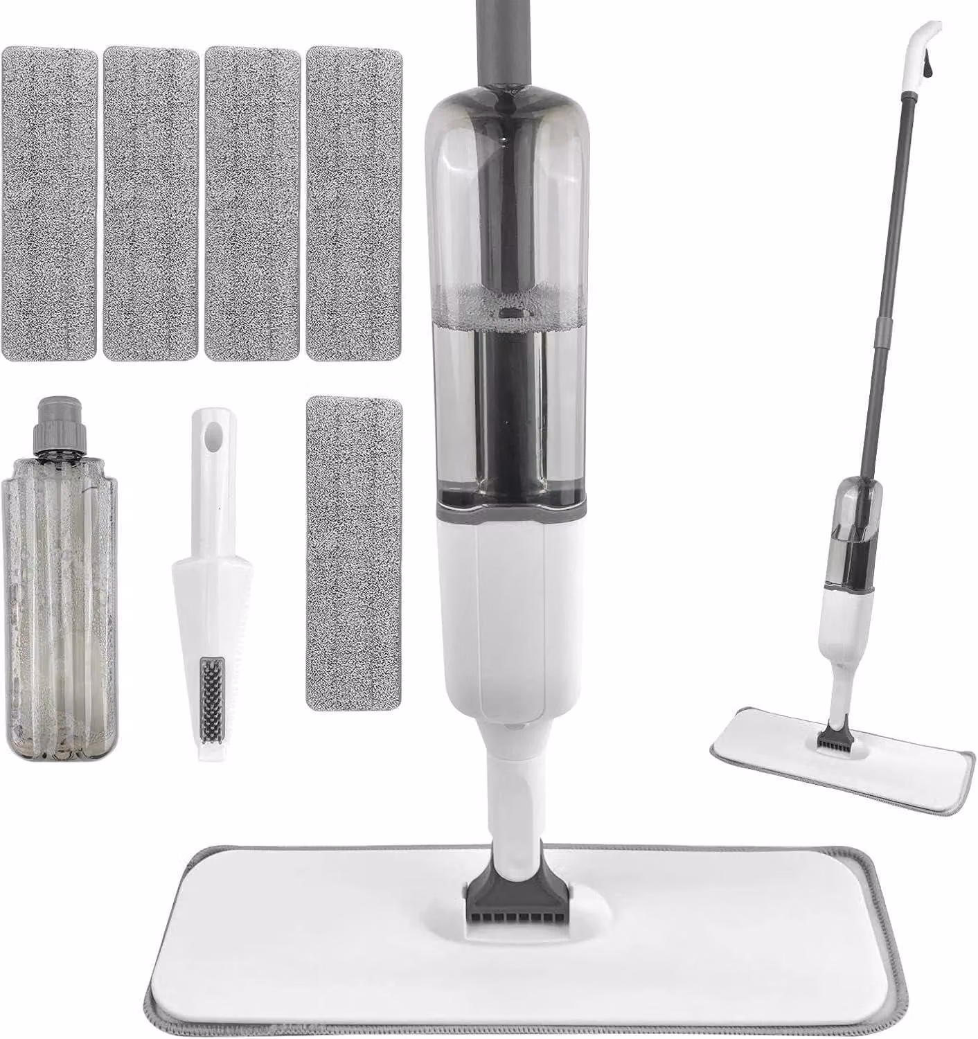 Mocio spray con serbatoio d'acqua, 5 tamponi in microfibra + raschietto