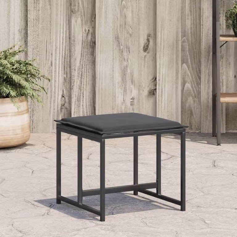 Set di 4 sgabelli da giardino vidaXL in acciaio verniciato nero e tessuto grigio con cuscini inclusi