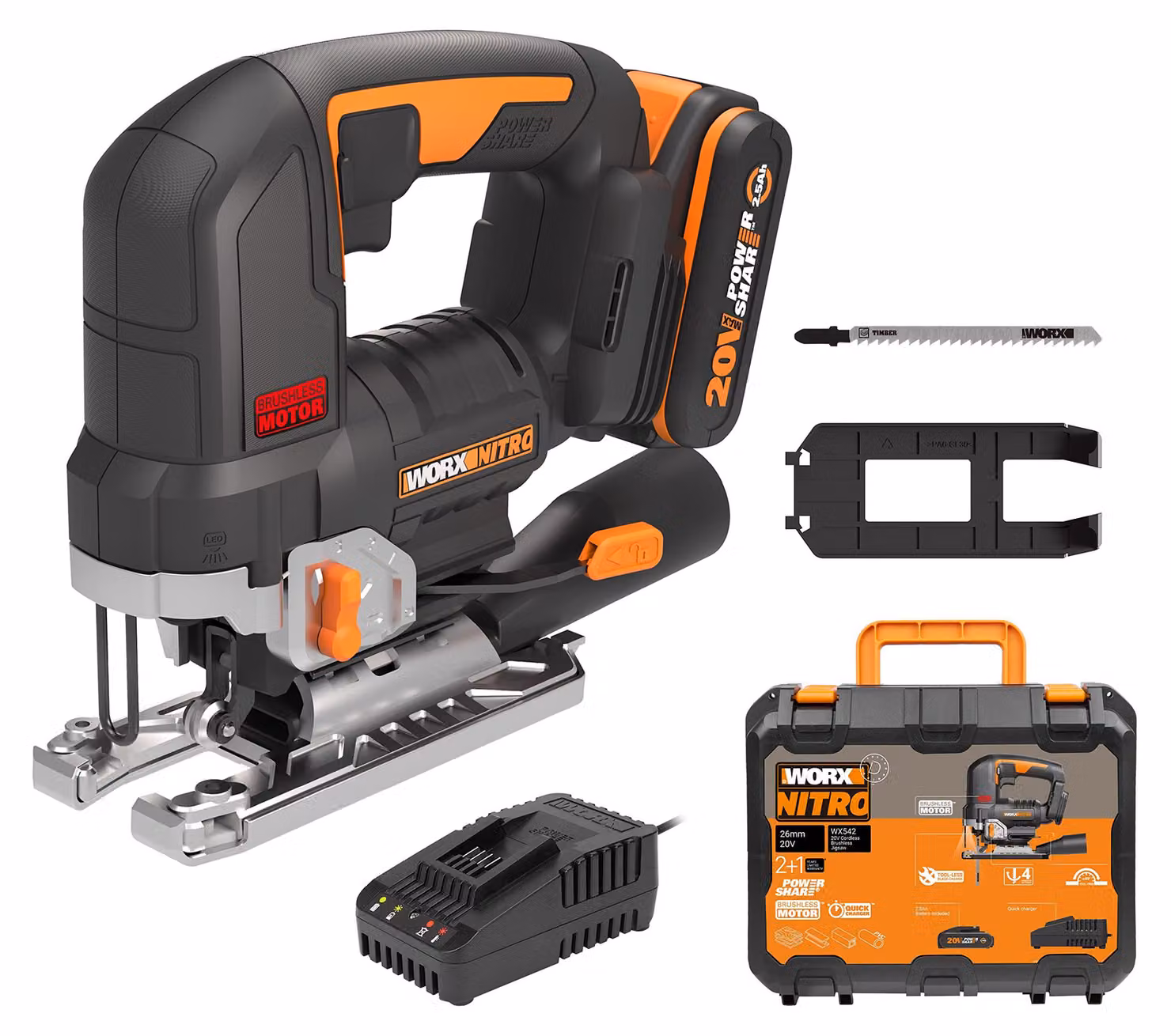 WORX WX542, sega circolare a batteria da 20V, inclusa batteria da 2,5Ah e caricabatterie