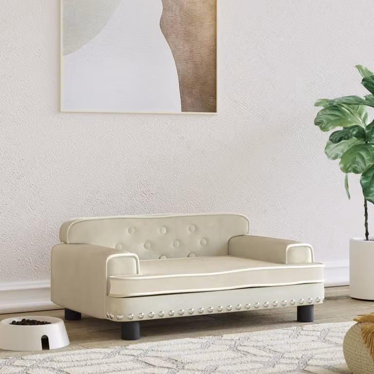 The Living Store Letto per cani Crema 70x45x30 cm in velluto