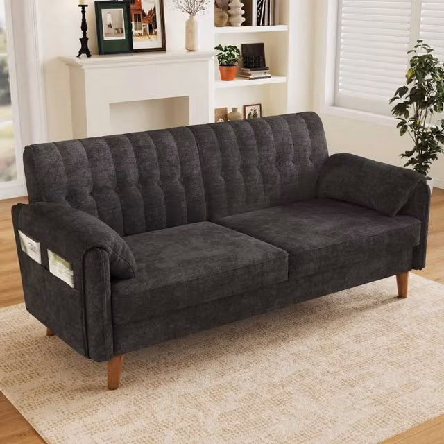 Divano a 2 posti Mivray in ciniglia grigio antracite con cuscini e coperture removibili, L: 161,5 cm, P: 83,5 cm, H: 79 cm