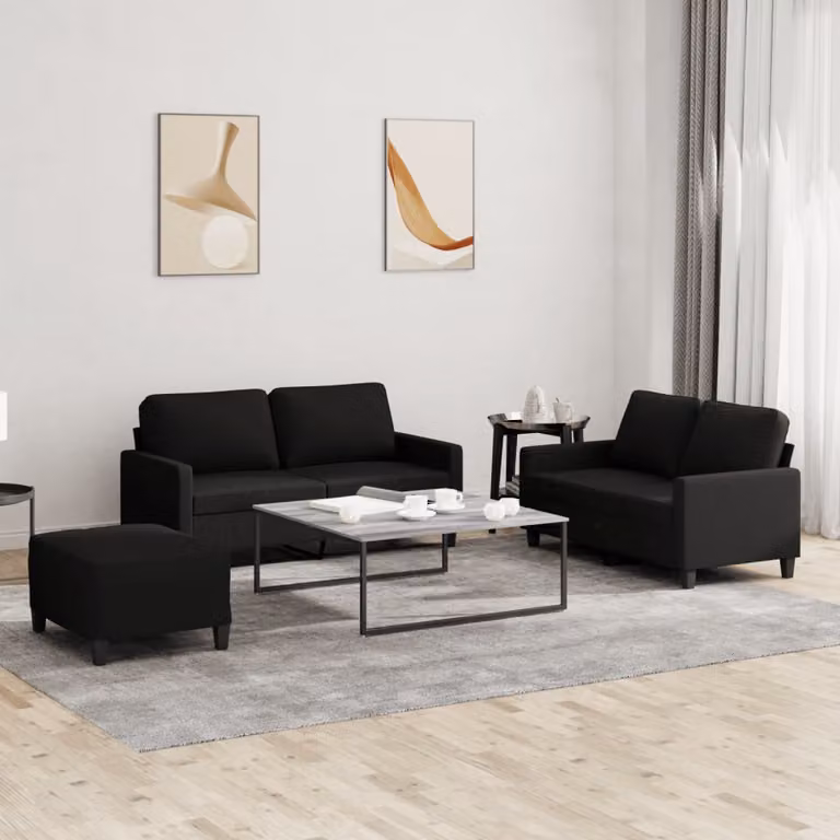 vidaXL Set di Divani 3 pz con Cuscini Nero in Tessuto