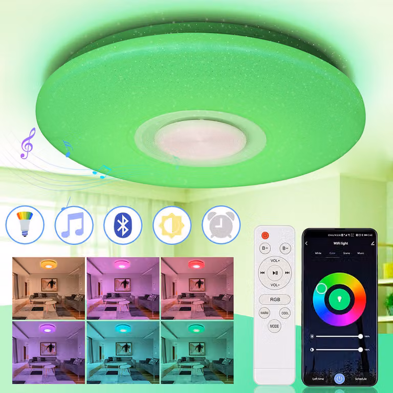 Plafoniera Jopassy 36W LED con effetto cielo stellato, telecomando e funzione musicale Bluetooth