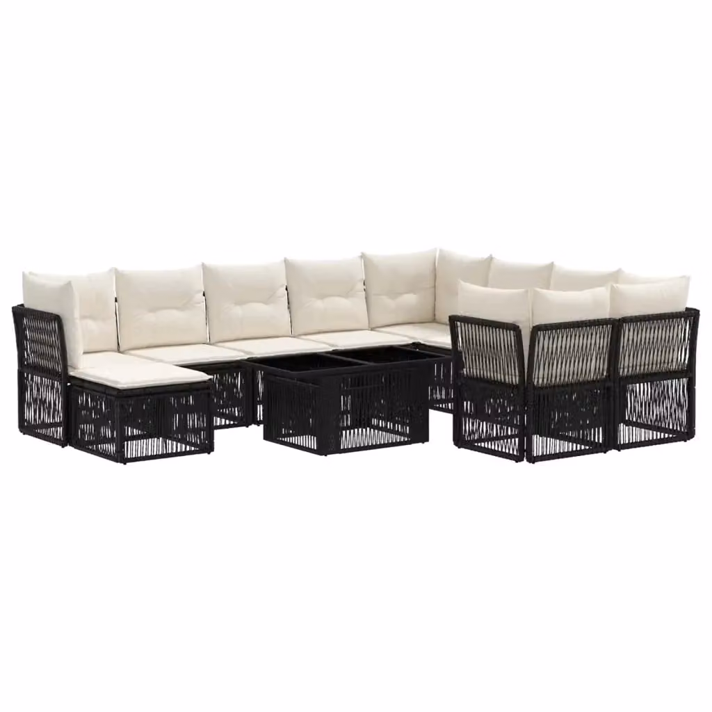 Set Divano da Giardino vidaXL 11 Pezzi in Polyrattan Nero con Cuscini e Tavolino – 2