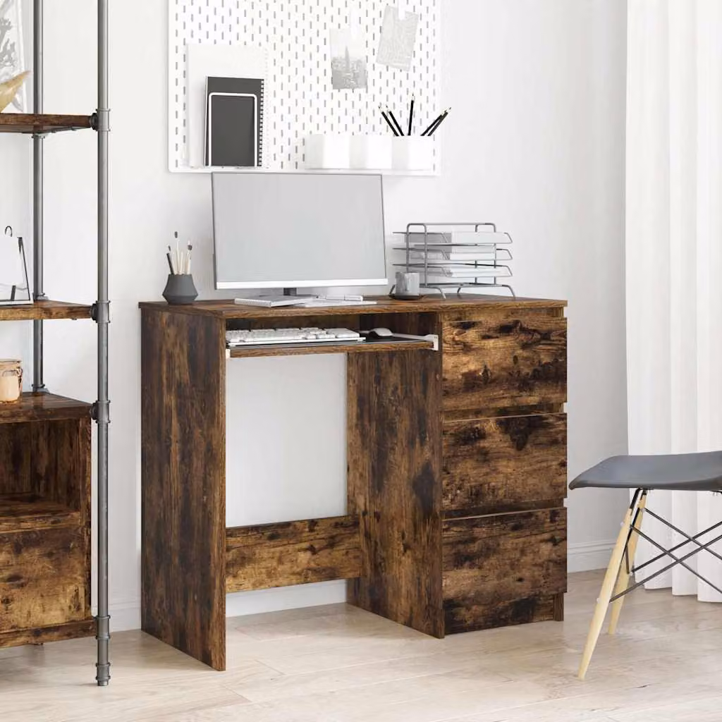 Scrivania moderna vidaXL in legno multistrato e MDF, colore rovere fumo, L 90 x P 45 x H 76 cm