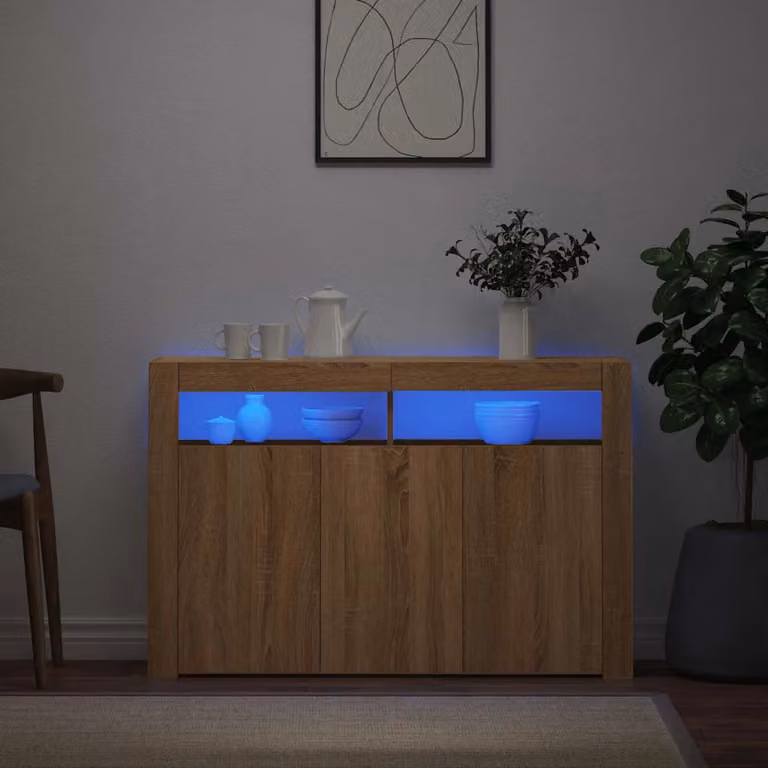 Credenza vidaXL con Luci LED in Rovere Sonoma, Colore Marrone, L 115,5 x P 30 x H 75 cm