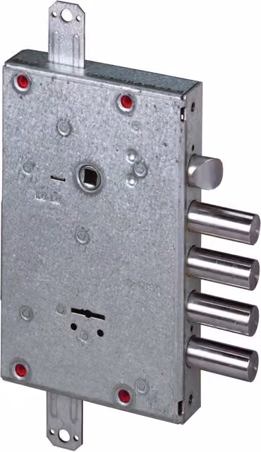 Serratura per porte blindate Cisa modello 57515.48 con 4 mandate e 1 scrocco, colore argento